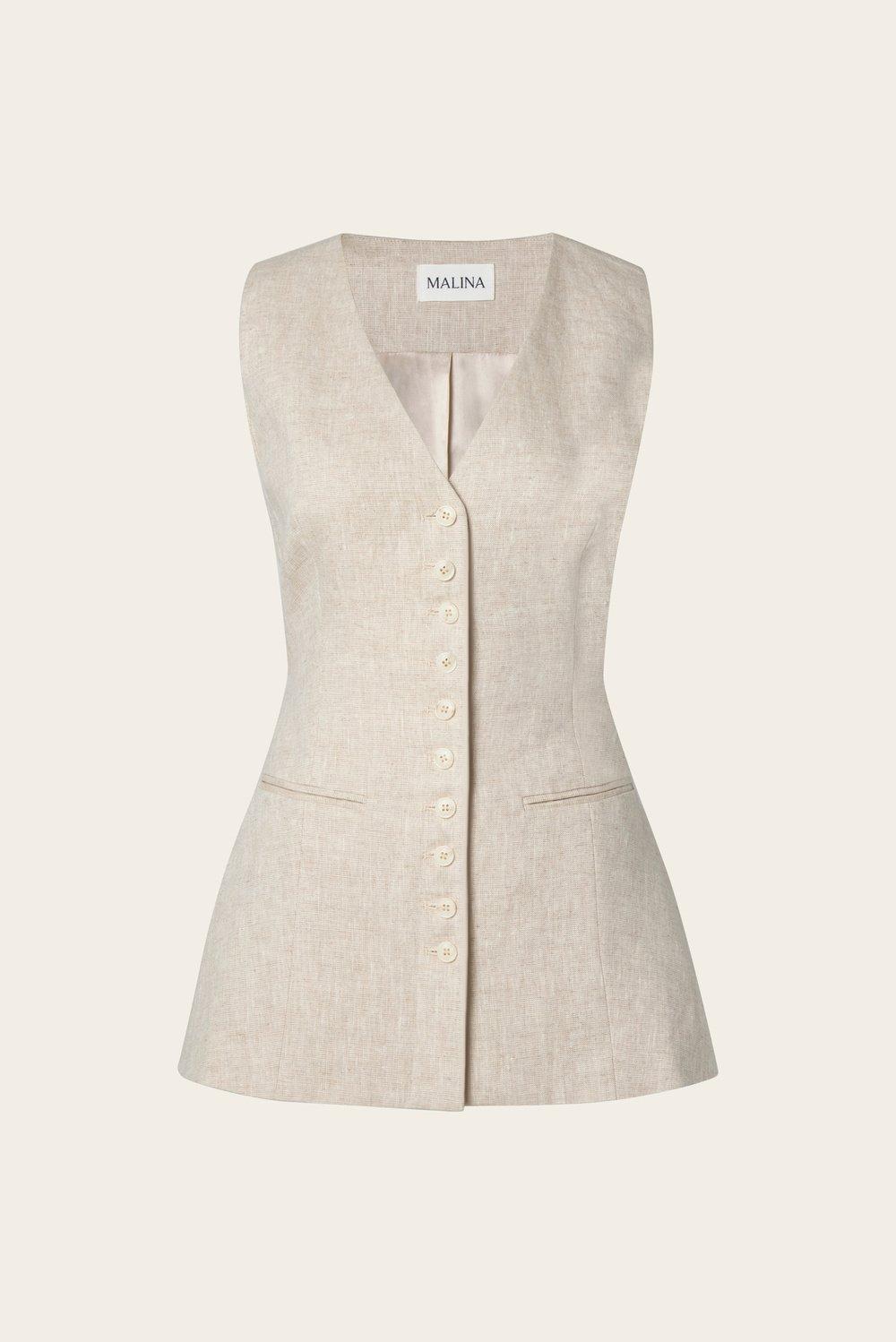 Cielo Linen Vest Sand 1