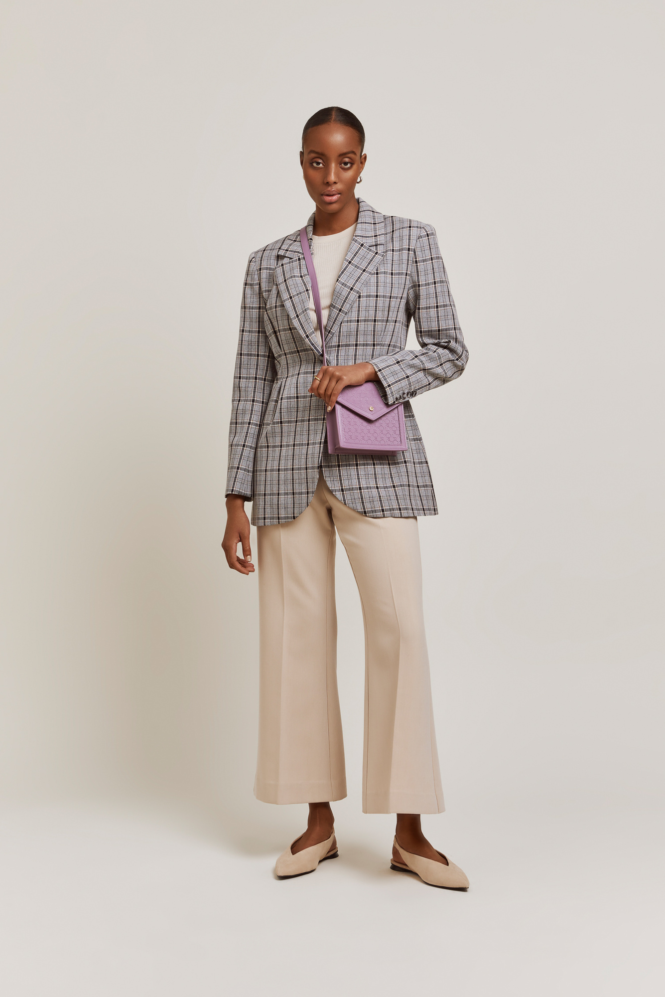 Grey Blazer Plaid Pants And Blazer Women's Suit Women's Grey