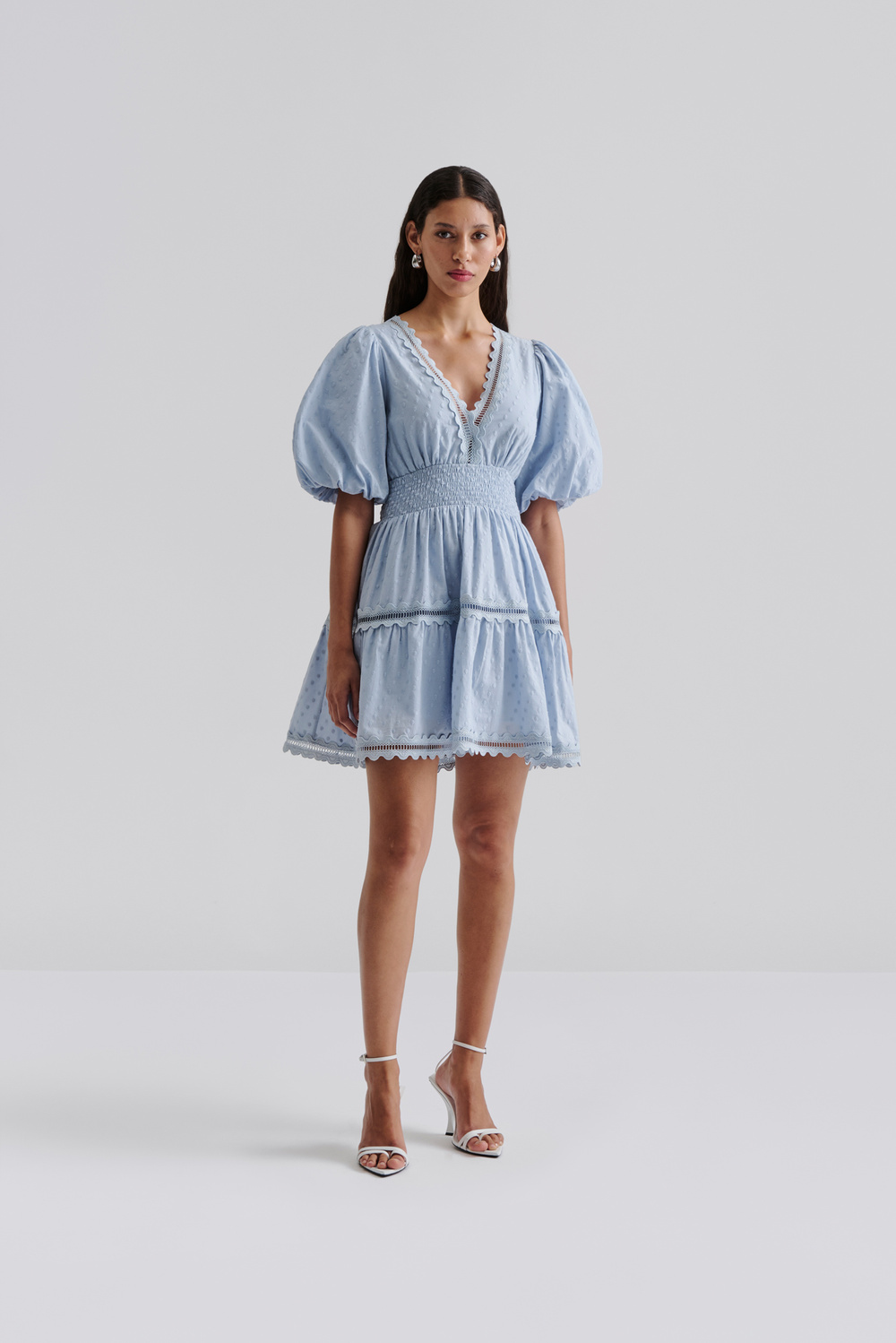 blue dress for baby girl Elvia Ruffle Sleeve Midi Dress - Claret Polka Dot Red Chiffon Short Sleeve  Dress main image 0