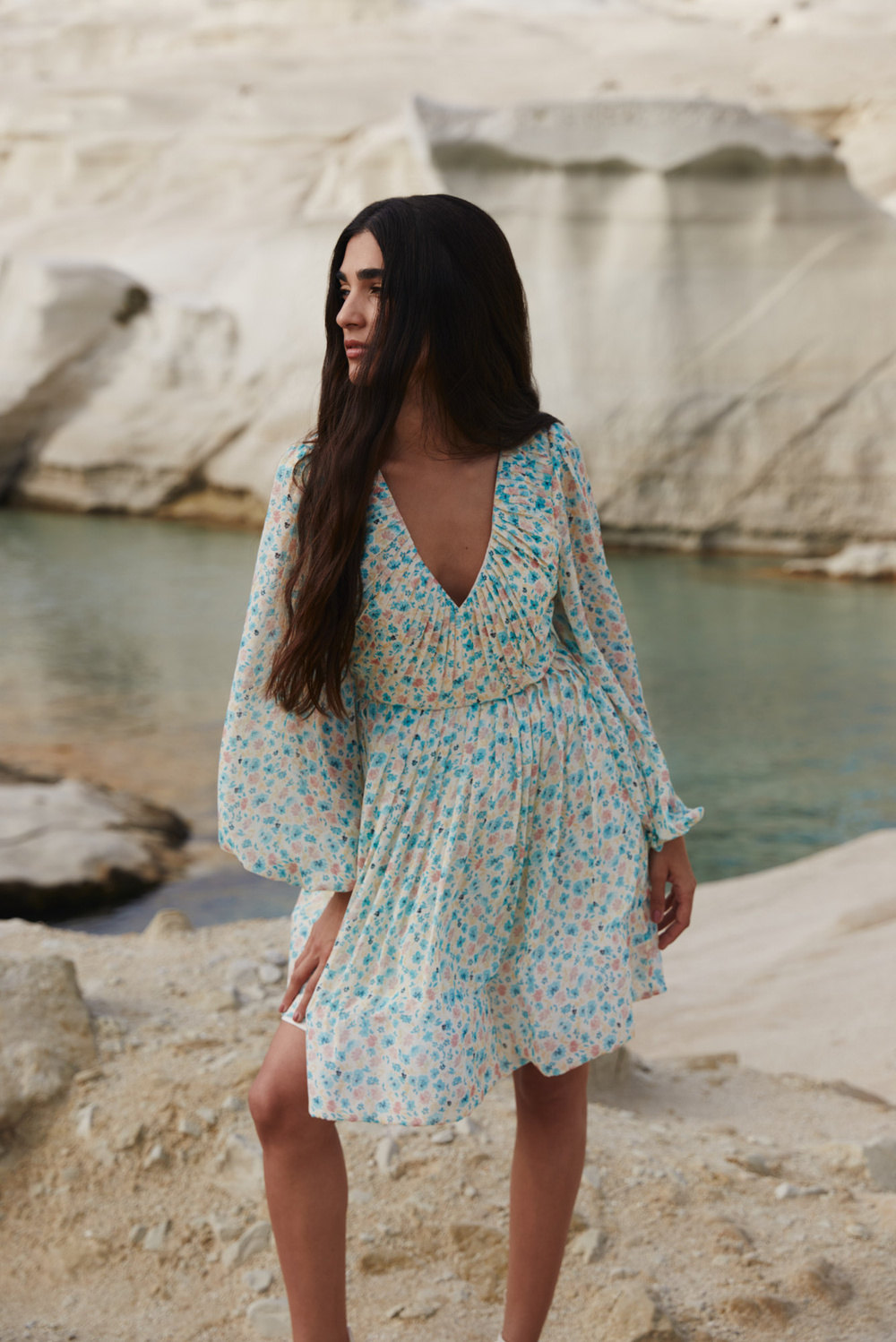 white christmas dresses Women's Feeling Charming V Neck Floral Mini Dress in Cream main image 0