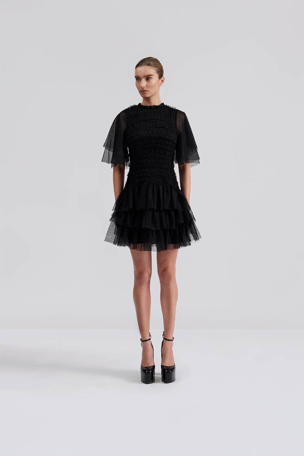 knee length dresses for ladies Zoie Satin Ruffle Midi Dress main image 0