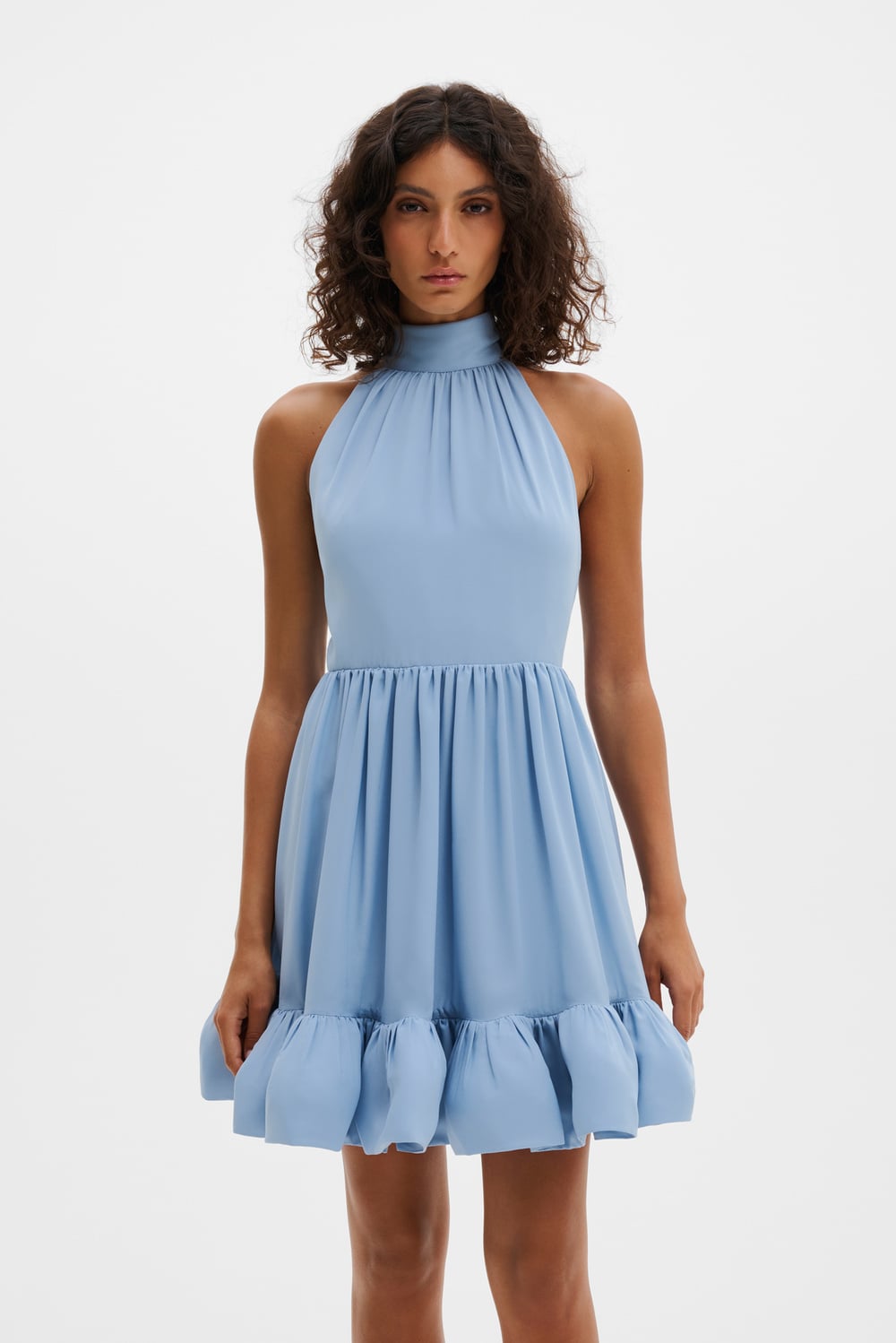 fern linen blend mini halter dress - Sky - MINI DRESSES | Malina SCH004208_B