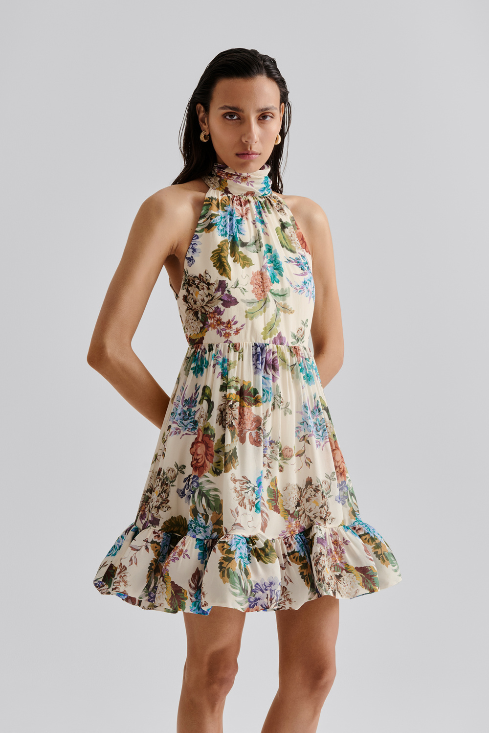 Halterneck Wrinkle Dress - Botanical Explosion
