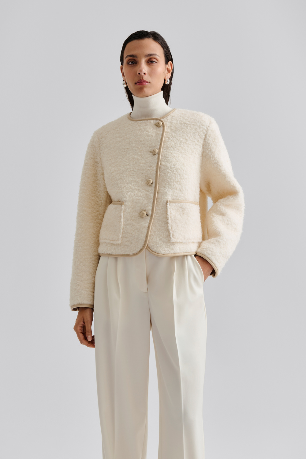 ジャケット・アウター laubeblanc mix tweed No collar jacket Mix tweed No collar jacket – L'AUBE BLANC