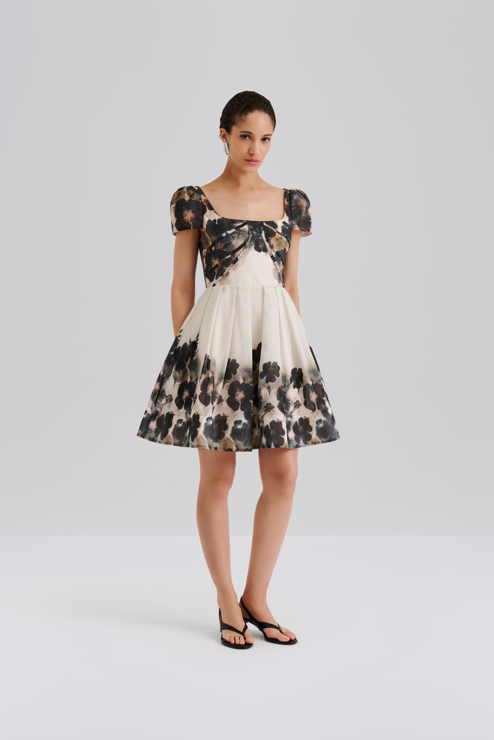 open lace back dress Black Satin Party Dress With Fringe Skirt main image 0