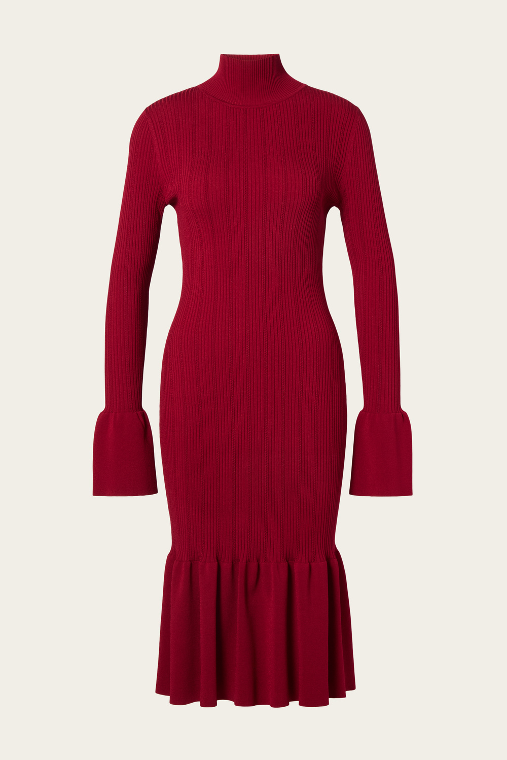 knitted wide sleeve dress Dark Green Knitted Long Sleeve Midi Dress