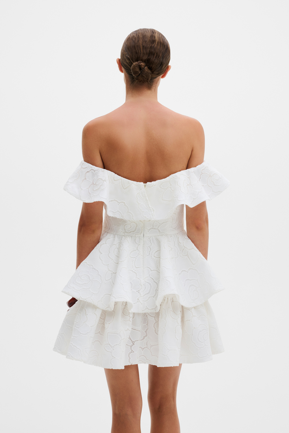 open lace back dress Flirty Ruffle Trim Open Back Mini Dress – honey main image 0