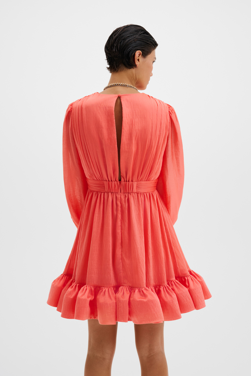 roll neck mini dress Jersey Turtleneck Ruched Backless Mini Dress in Pink - 10
