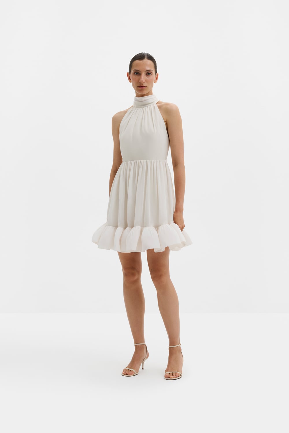 fern linen blend mini halter dress Halter Neck Linen Blend Minidress