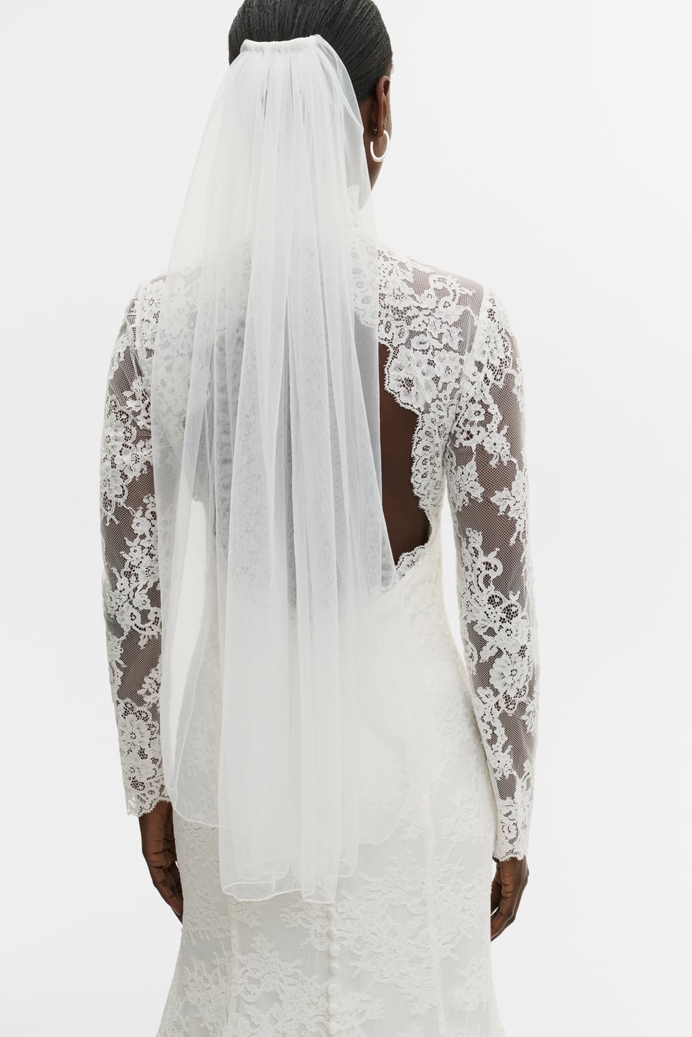 Lace Trimmed Chapel-Length Veil - Ivory - VEILS | Malina